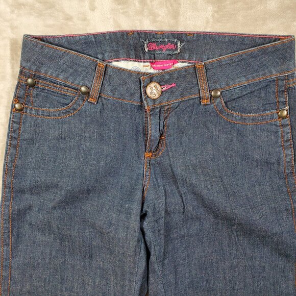 Wrangler Premium Patch Jeans Womens Low Rise Wide Leg Dark Wash Tall L36 - Picture 3 of 14